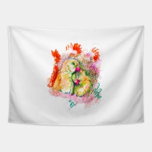 pink red colorful parrots love Tapestry