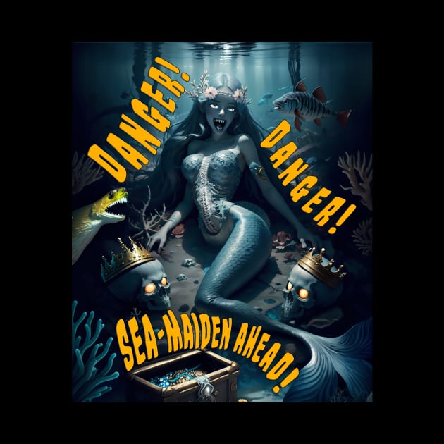 Danger! Danger! Sea-Maiden Ahead! Pretty Fantasy Mermaid by Kye Chambers 