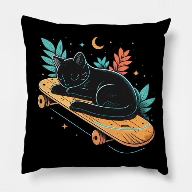 Skateboarding Cat Gifts Funny Cat Pillow by KsuAnn