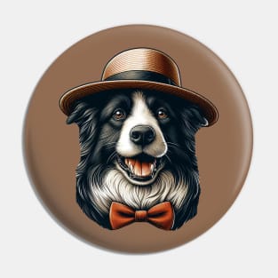 Border Collie Wearing a Straw Hat Pin