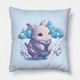 watercolor rabbit in snow sticker Pillow