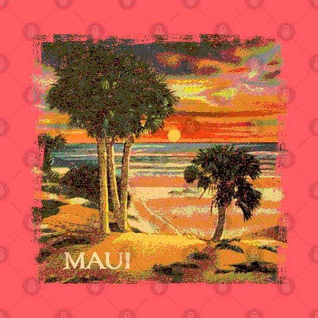 Maui Hawaii Sunset Palm Tree Tropical Beach Retro Style Souvenir by Pine Hill Goods