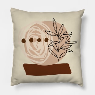 Minimal Modern  Abstract  Circle Shapes  Black leaf Warm Tones  Design Pillow