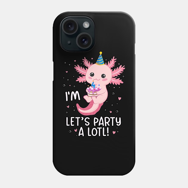 Funny 4th Birthday I'm 4 Years Old lets party Axolotl Phone Case by Msafi