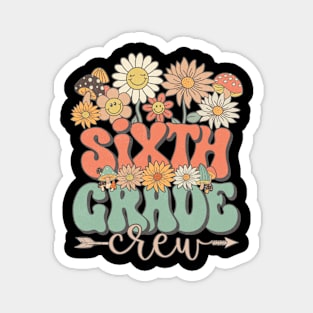 Back To School Retro Groovy Wildflower Sixth Grade Crew Funny Teacher Girls Magnet