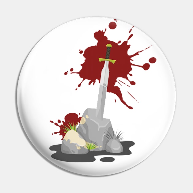 Sword in Stone Red Ink Pin by Wolfkin Design