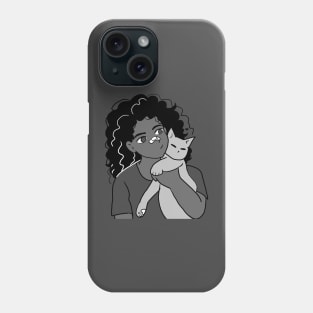 Cute girl holding gray kitten Phone Case