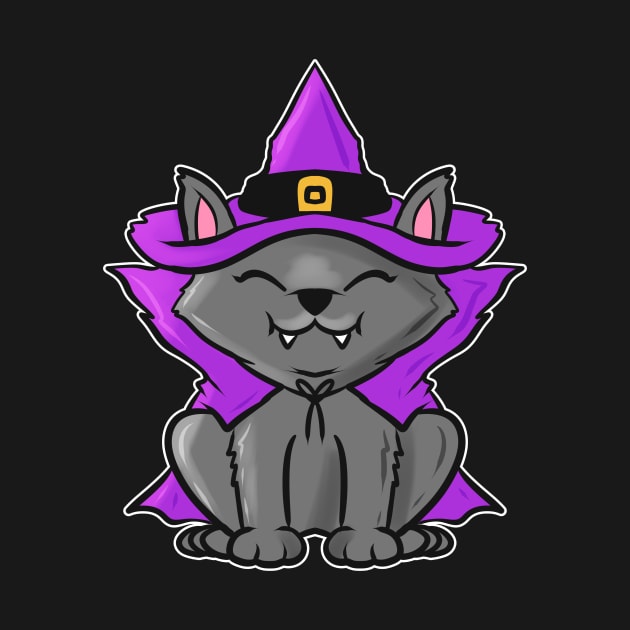 Cute Kawaii cat in Witch Costume for Halloween by SinBle