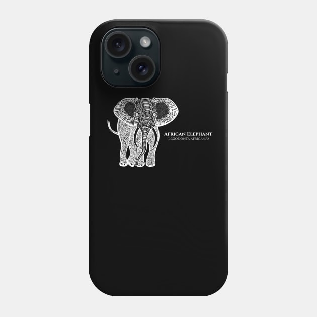 African Elephant with Common and Scientific Names - animal design Phone Case by Green Paladin