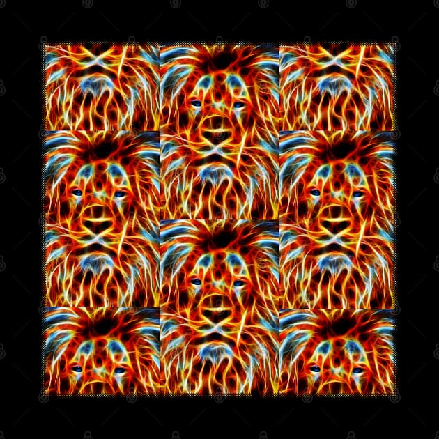 Lion Fire Face Flame Tribal Design - Red, White and Blue Colors - Lions Tiled King or Queen of the Jungle by CDC Gold Designs