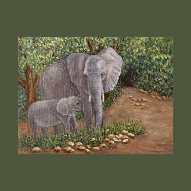 Elephant and Calf by KarenZukArt