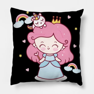 Fairy Princess girl cartoon and unicorn Pillow