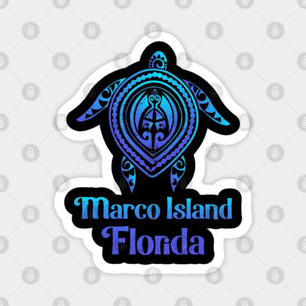 Marco Island Florida FL Sea Turtle Blue Sea Tribal Tattoo Magnet by kalponik