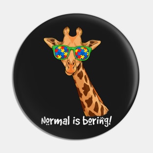 Hipster Giraffe Glasses Normal Is Boring Autism Awareness Pin