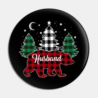 Husband Bear Buffalo Red Plaid Matching Family Christmas Pin