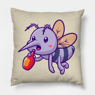 Cute Mosquito Drink Blood Bottle Cartoon Pillow