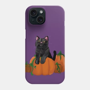 Black Cat in a Pumpkin Patch Phone Case