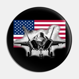 F-35 Fighter Jet with US Flag Background Pin