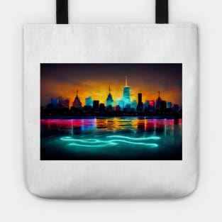 Neon New York City Skyline With Neonlight Buildings / New York City Silhouette Tote