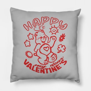 Happy Valentines, my dear: Loveful Red Bear in a Serene World of Hearts and Flowers Pillow