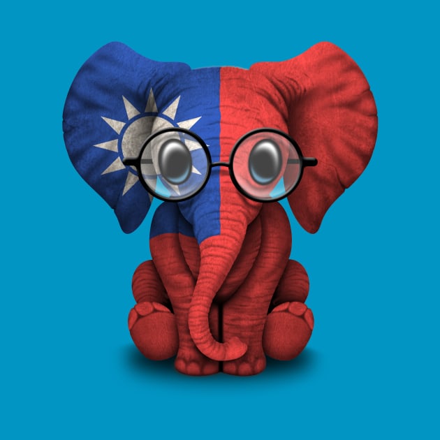 Baby Elephant with Glasses and Taiwanese Flag by jeffbartels