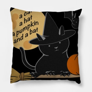 a cat, a hat, a pumpkin and a bat Pillow