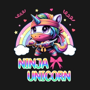 Ninja Unicorn: Rainbow Unicorn in Coquette Aesthetic, Japanese Martial Arts Fighter T-Shirt