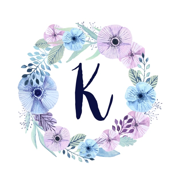 Floral Monogram K Icy Winter Blossoms by floralmonogram