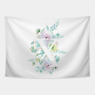 Botanical alphabet X green and purple flowers Tapestry