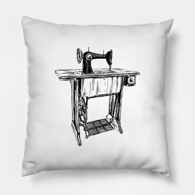 Sewing machine drawing Pillow by rachelsfinelines