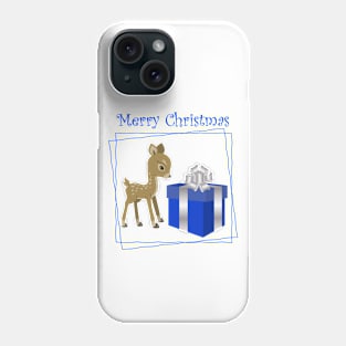 Merry Christmas deer with blue gift box Phone Case