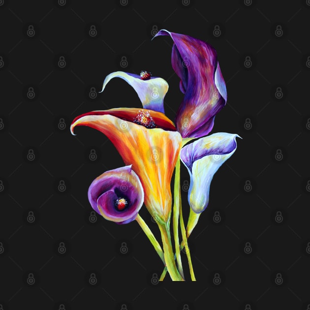 Watercolor Calla Lilies Bouquet Blooming by Nisuris Art