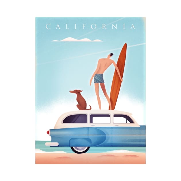 Vintage Travel California Surfing by WickIllustration