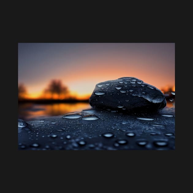 Rock With Raindrops,In The Sunset, Macro Background, Close-up by Unwind-Art-Work