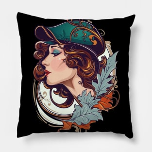 A portrait of a woman in the Art Nouveau style Pillow