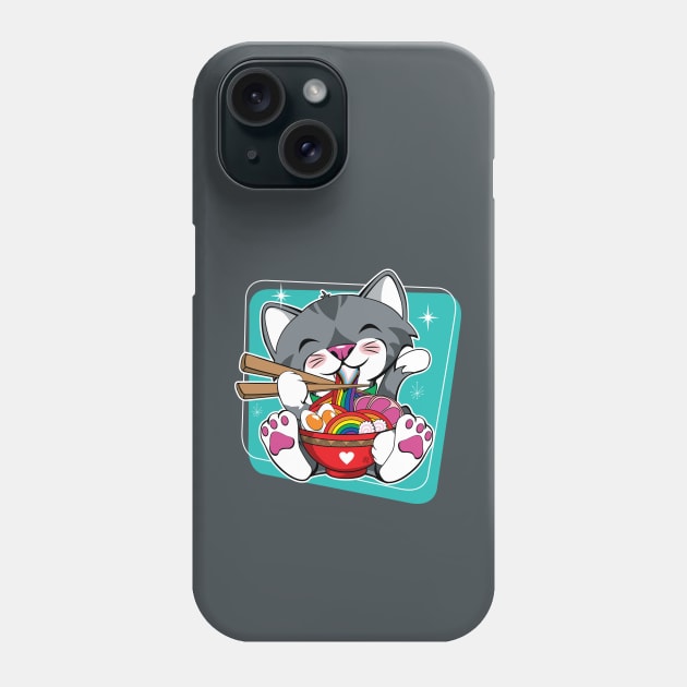 LGBTQ Rainbow Cat Ramen Phone Case by CuddleswithCatsArt