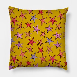 Starfishes in mustard backgroune Pillow