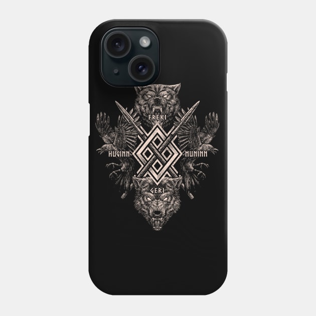 Viking Wolf Raven of Odin Geri Freki Huginn Muninn Gungnir Norse Mythology Phone Case by Blue Pagan