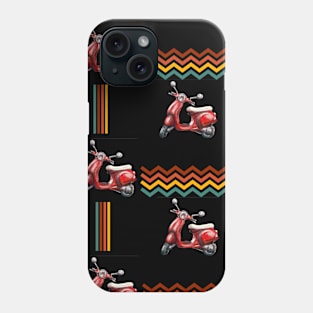 Retro Red Scooter Pattern on Black Phone Case
