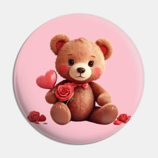 Cute Teddy Bear with Heart-Shaped Balloon Pin