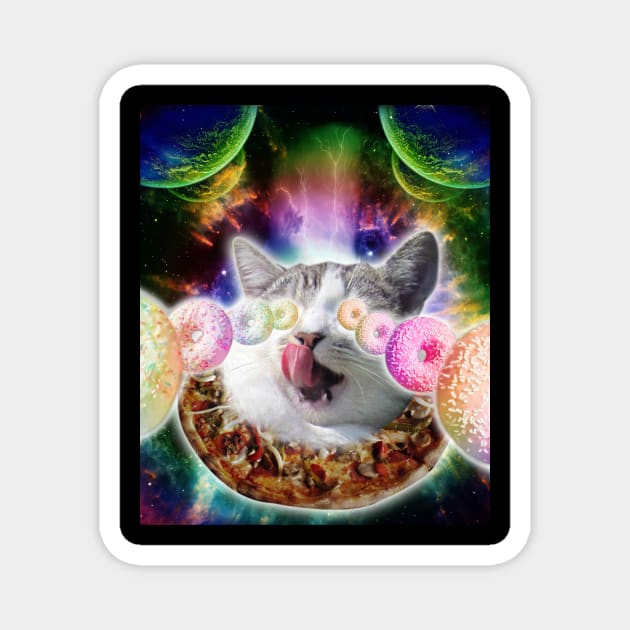 Funny Space Pizza Cat With Rainbow Laser Donut Eyes Magnet by Random Galaxy