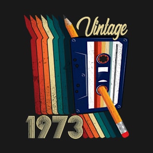 Vintage 1973 Cassette Tape Pencil Retro Classic Birthday T-Shirt