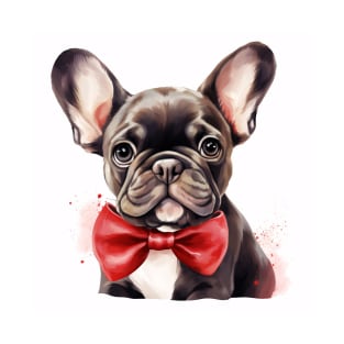 French Bulldog Frenchie Puppy Dog Wearing a Red Bow Tie T-Shirt