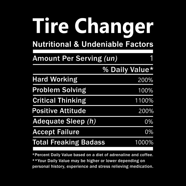 Tire Changer T Shirt - Nutritional and Undeniable Factors Gift Item Tee by Ryalgi