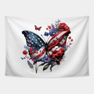 4th of July Floral Butterfly american flag Tapestry