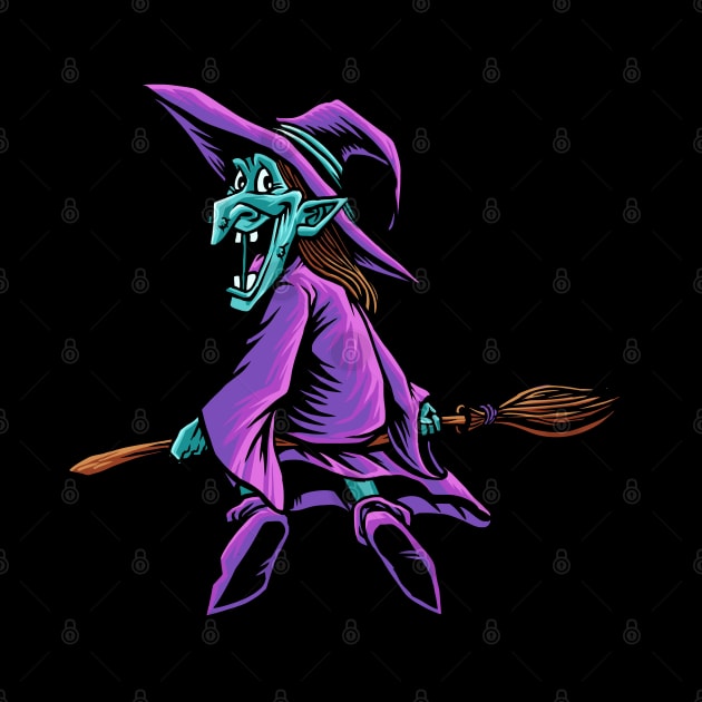 halloween witch flying broom by sharukhdesign