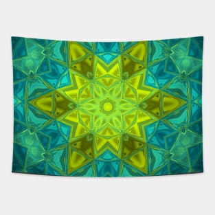 Mosaic Kaleidoscope Flower Yellow Blue and Green Tapestry