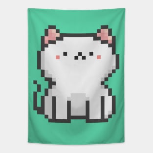 Pixel Quiet White Cat 45 Tapestry