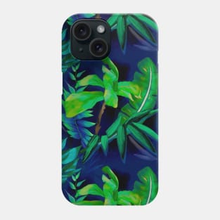 Elegant Tropical floral leaves botanical pattern,botanical pattern, tropical plants, dark blue leaves pattern over a Phone Case