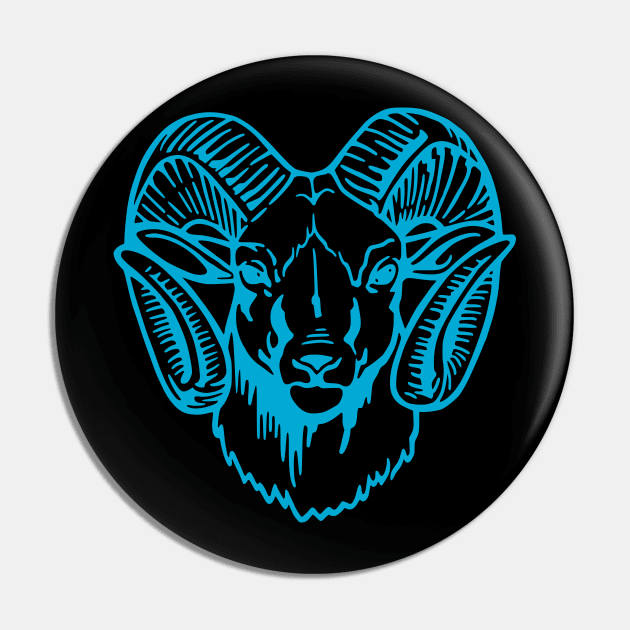 Mascot Head of a Ram (Drawing - Illustration) Iris Blue Pin by Semenov